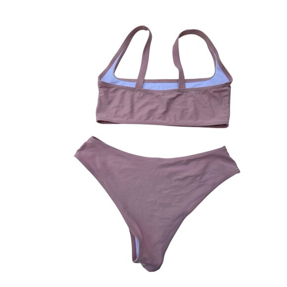 Two-Piece Dusty Pink Bikini Set With Spaghetti Straps & High-Waisted Bottoms - Picture 2 of 3